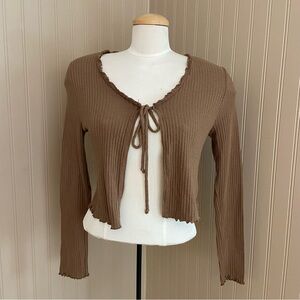 Gaze Brown Ribbed Tie Front Long Sleeve Top Cardigan Women’s Size M